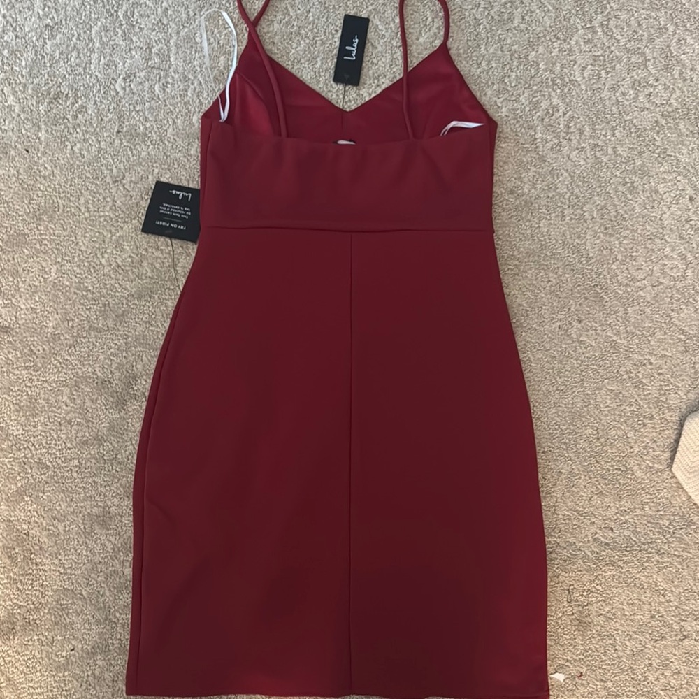 Lulu's Chic Burgundy Spaghetti Strap Mini Dress - Picture 2 of 2